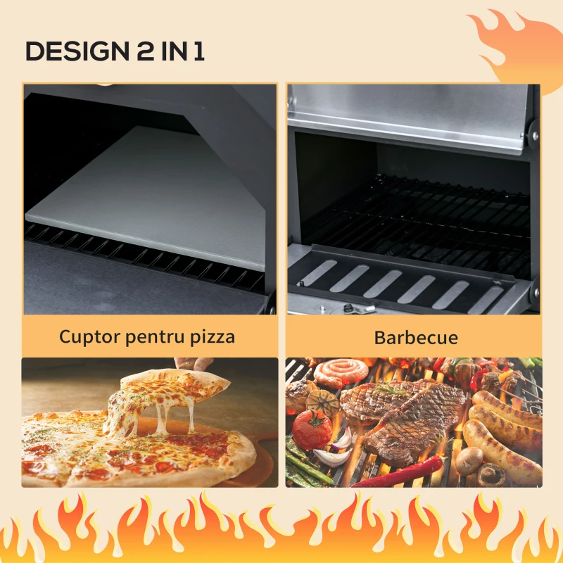 Outsunny Cuptor Pizza & Gratar Carbuni 64×54×160 cm – Inox pentru Exterior