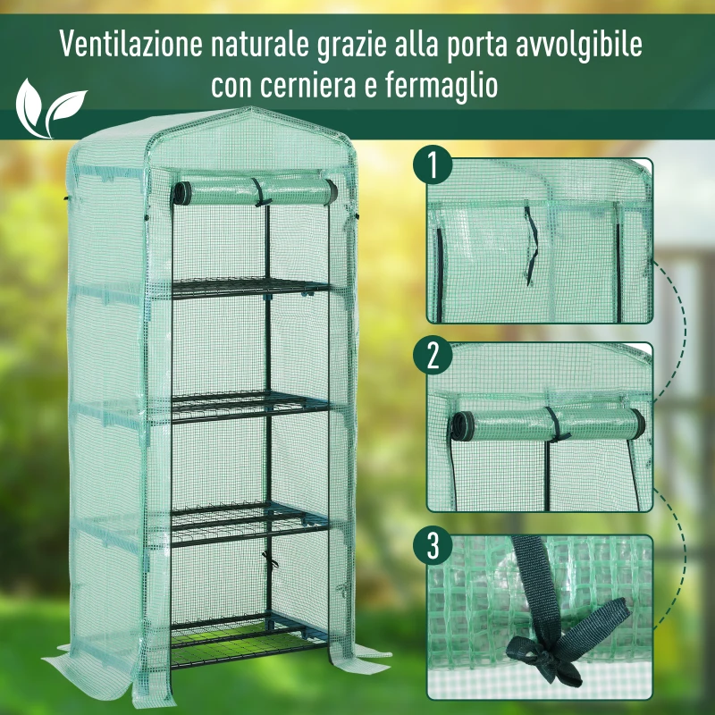 Outsunny Serra da Balcone per piante, Serra da Giardino con 4 scomparti 70×50×160cm, Verde