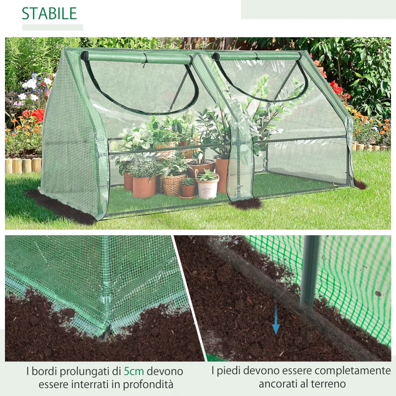 Outsunny Serra per Orto con 2 Coperture PE e PVC Estate e Inverno, Struttura in Acciaio, 180x90x90cm