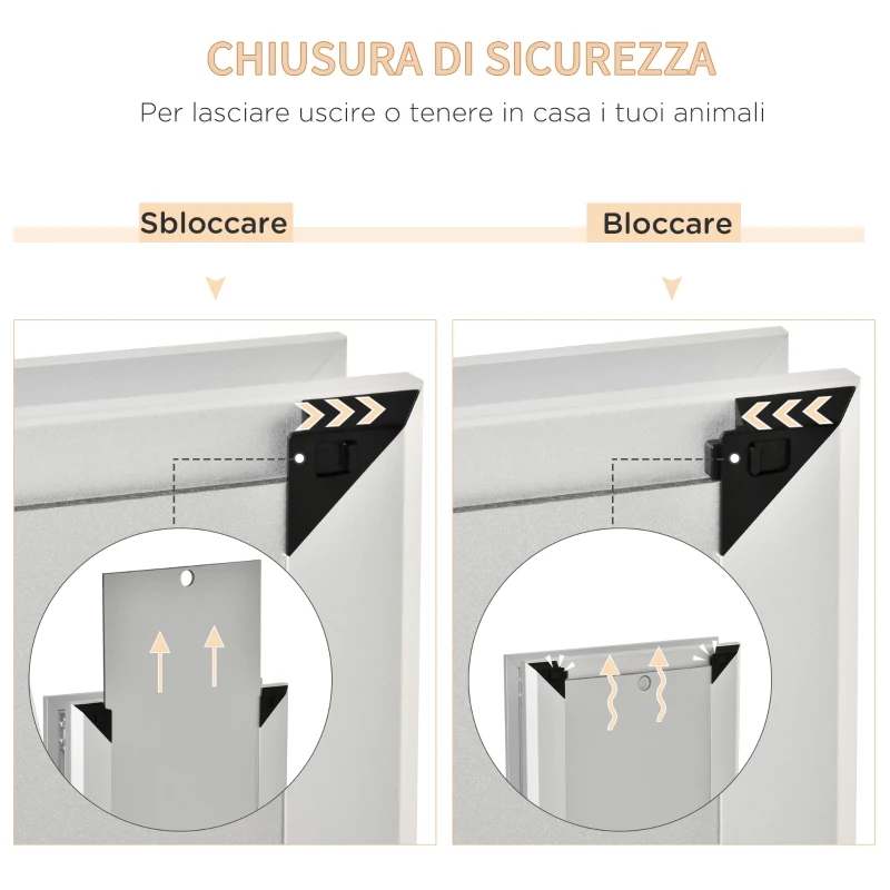 PawHut Gattaiola con Sistema di Blocco per Vetro e Porte, per Animali fino a 9kg, 25.2x6.5x34.2Acm