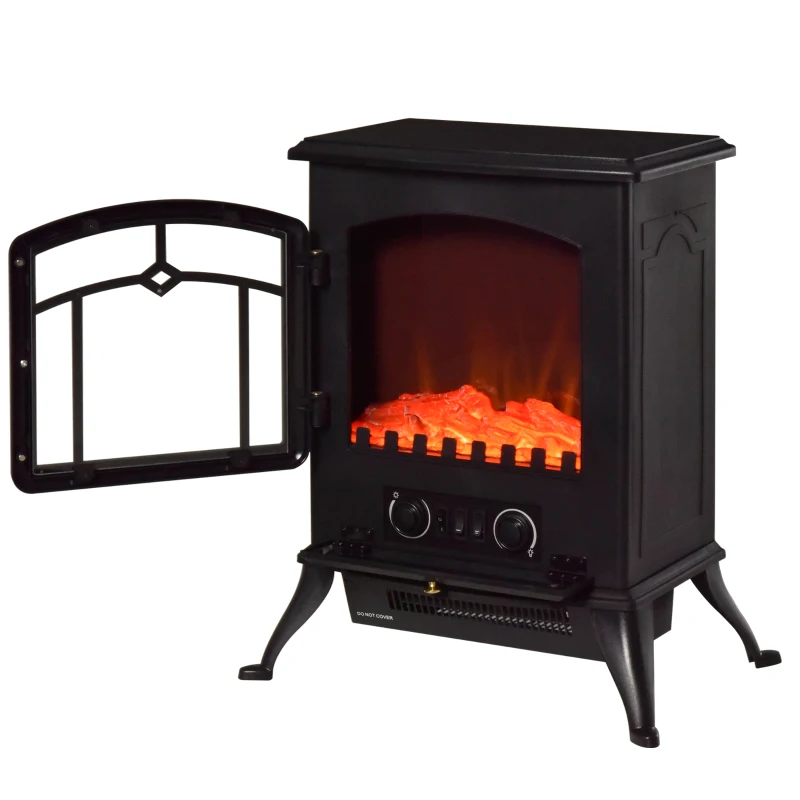 HOMCOM Semineu Electric cu Efect Flacără de Podea Putere 950W /1850W 42x28x54cm Negru