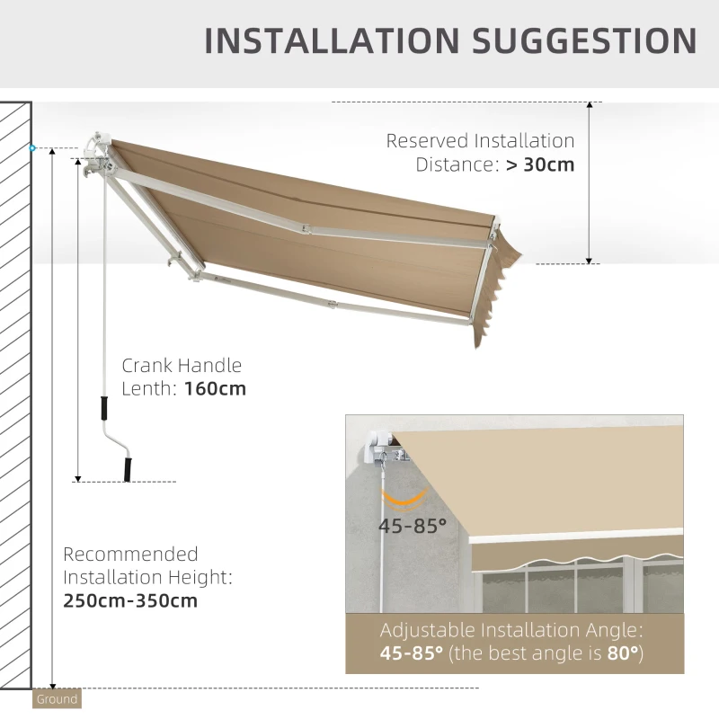 Outsunny Perdea de Soare Rulanta Parasolar de Perete Manual Impermeabil, Bej, 2.5x2m