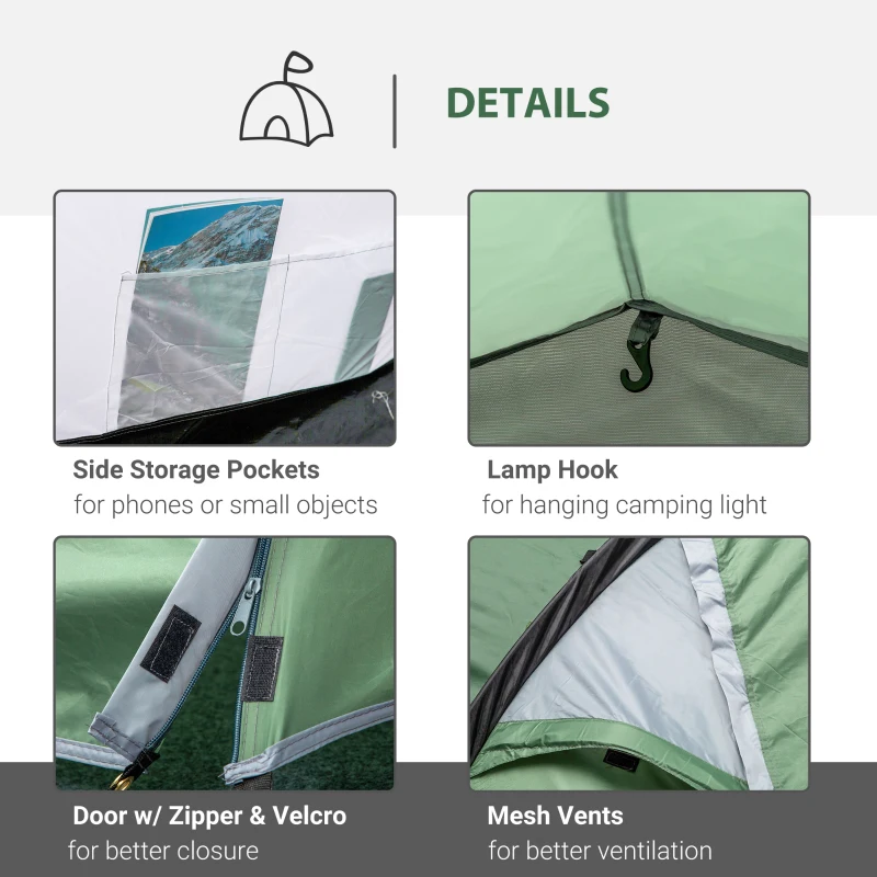 Outsunny Camping Dome Tent 2 Room for 3-4 Person with Weatherproof Screen Room Vestibule Backpacking Tent Lightweight 2 Gate Poles for Fishing & Hiking Dark Green