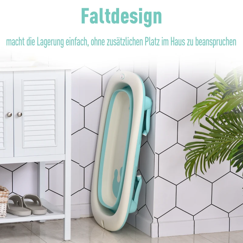HOMCOM Ergonomische Babybadewanne , faltbare Babywanne , Badewanne für Babies, Kunststoff, Grün, 84,5 x 50,5 x 24 cm