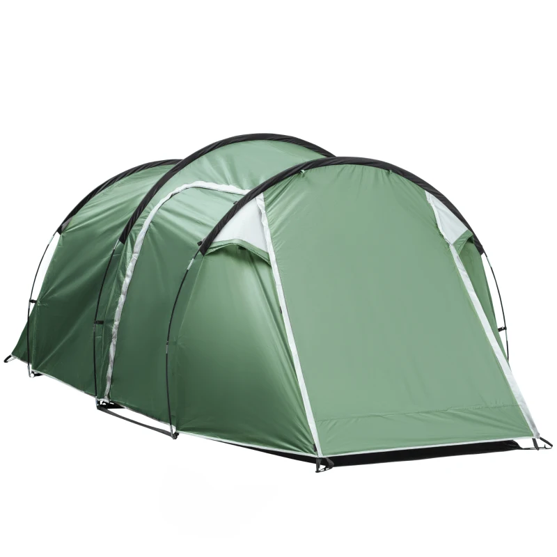 Outsunny Camping Dome Tent 2 Room for 3-4 Person with Weatherproof Screen Room Vestibule Backpacking Tent Lightweight 2 Gate Poles for Fishing & Hiking Dark Green