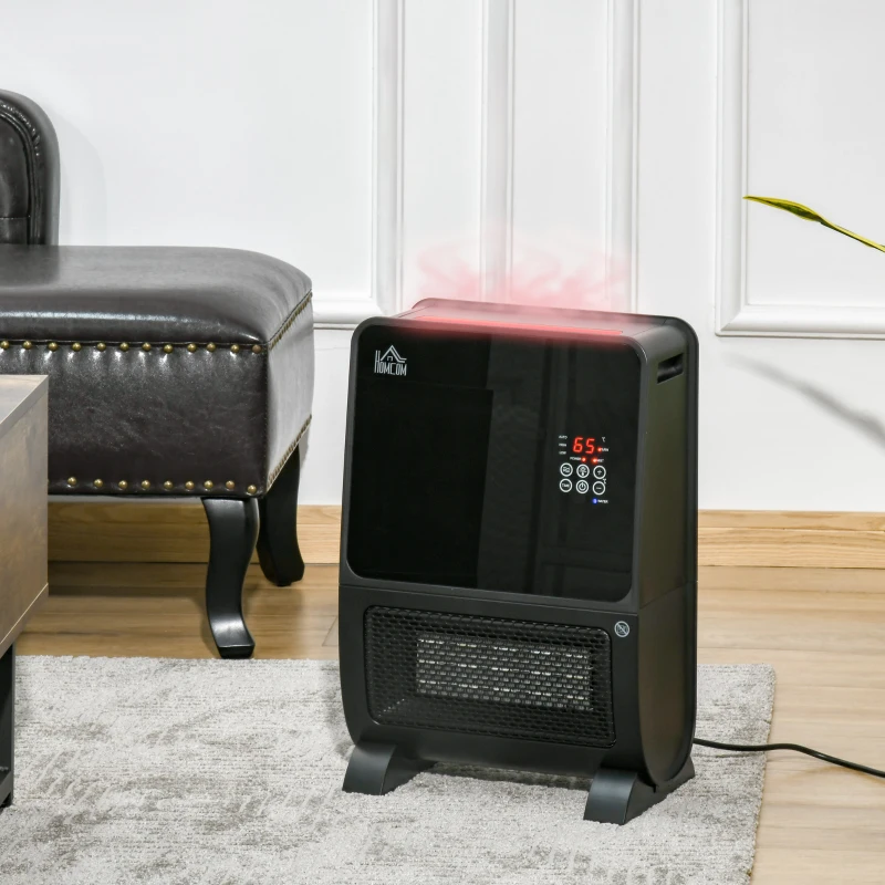 HOMCOM 2 w 1 Grzejnik i Nawilżacz Powietrza, LED, Timer 8 godzin, 33 cm x 21 cm x 49,5 cm, Czarny