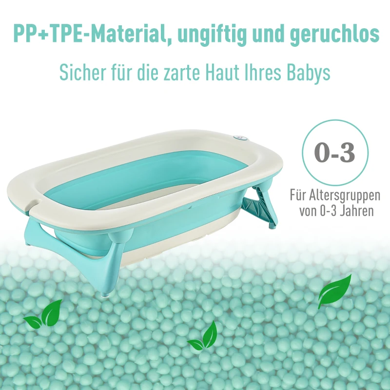 HOMCOM Ergonomische Babybadewanne , faltbare Babywanne , Badewanne für Babies, Kunststoff, Grün, 84,5 x 50,5 x 24 cm