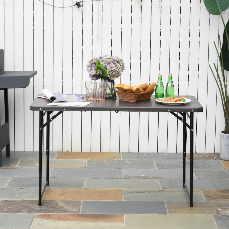Outsunny Masa Camping Pliabila Portabila cu Inaltimea Reglabila Efect Lemn 122x61x53 / 71,5cm