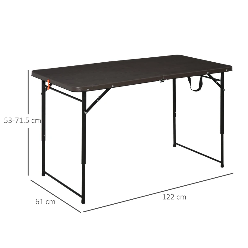 Outsunny Masa Camping Pliabila Portabila cu Inaltimea Reglabila Efect Lemn 122x61x53 / 71,5cm