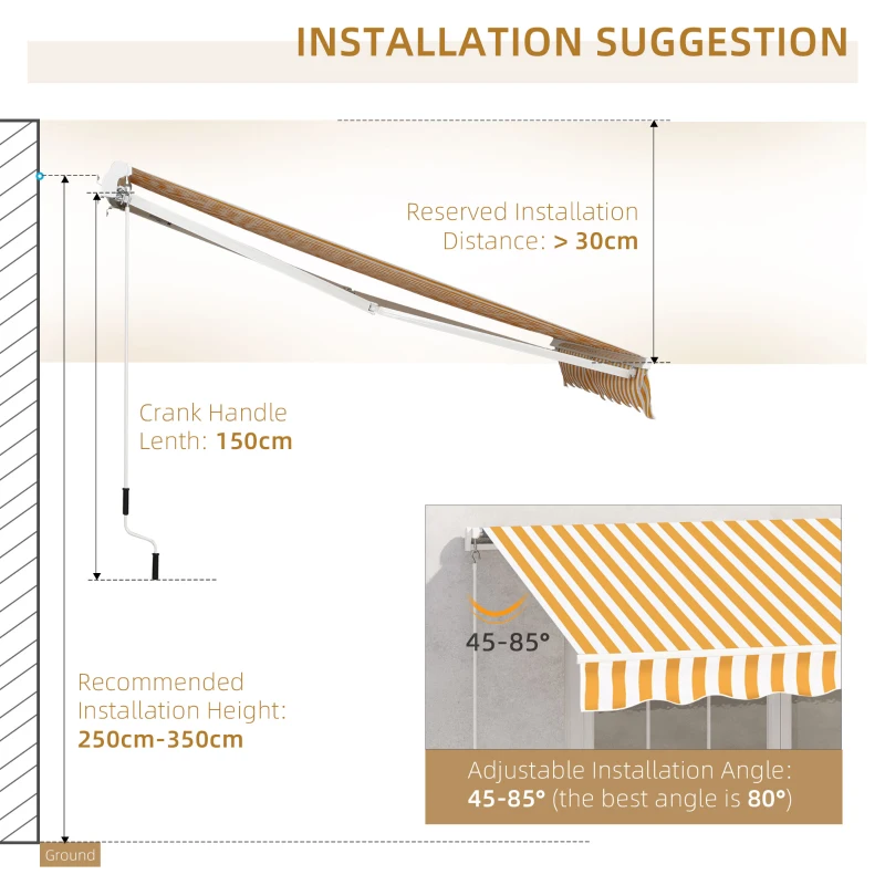 Outsunny Copertina de soare pentru exterior pliabila, impermeabila Portocaliu, Alb, 295x245 cm