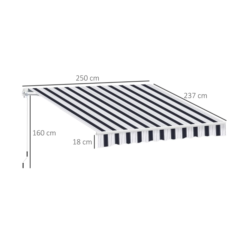 Outsunny Perdea Soare Rulanta de Perete Manuala cu Dungi , Albastr si alb, 2.5x2m