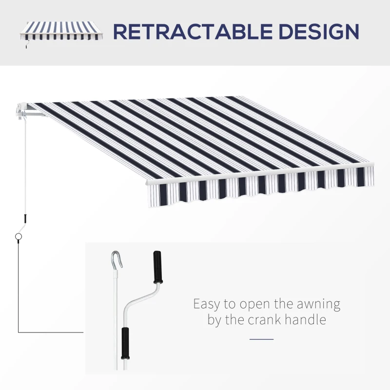Outsunny Perdea Soare Rulanta de Perete Manuala cu Dungi , Albastr si alb, 2.5x2m