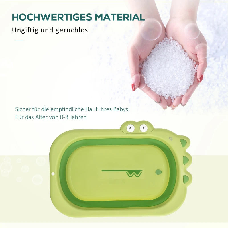 HOMCOM opvouwbaar babybadje babybadje met antislip voetkussentje steunstangen opvouwbaar babybadje met krokodilvorm voor kinderen van 0-3 jaar PP plastic TPE groen 80 x 53,9 x 20,8 cm