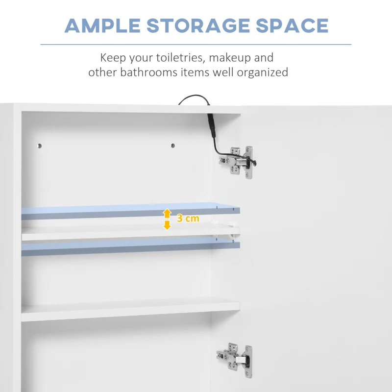 HOMCOM Dulapior de Baie cu 1 Usa, Oglindă și Lumini LED cu Touch și Reglare Intensitate 60 x 50 x15cm
