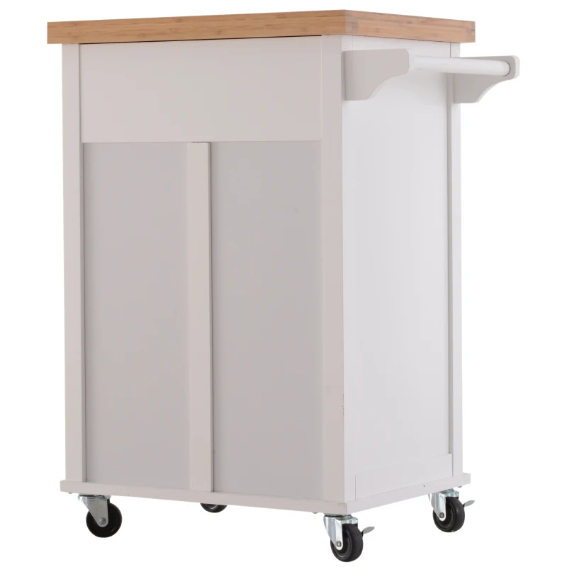 HOMCOM Kitchen Cart Storage Trolley Wooden Cabinet with Drawer Cupboard Towel Rail White