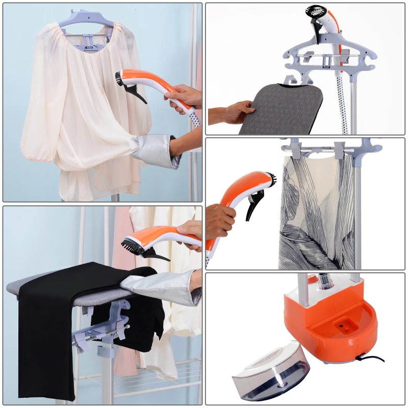 Homcom Fier de calcat Vaporizator Vertical Capacitate 2L, Portocaliu si Gri