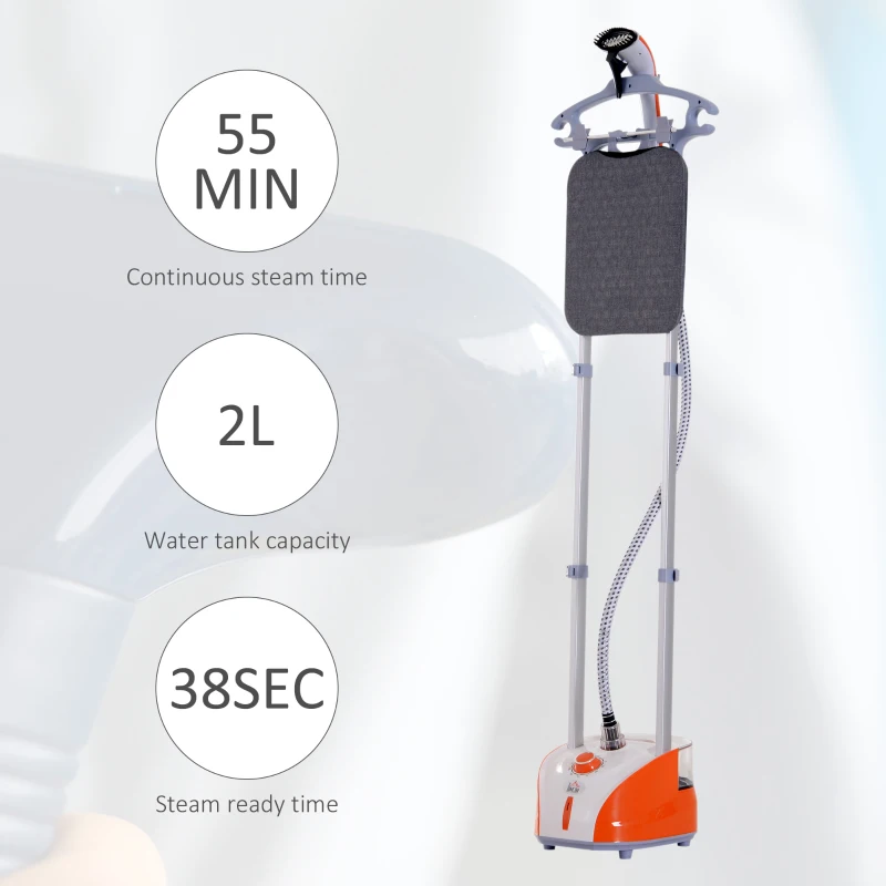 Homcom Fier de calcat Vaporizator Vertical Capacitate 2L, Portocaliu si Gri