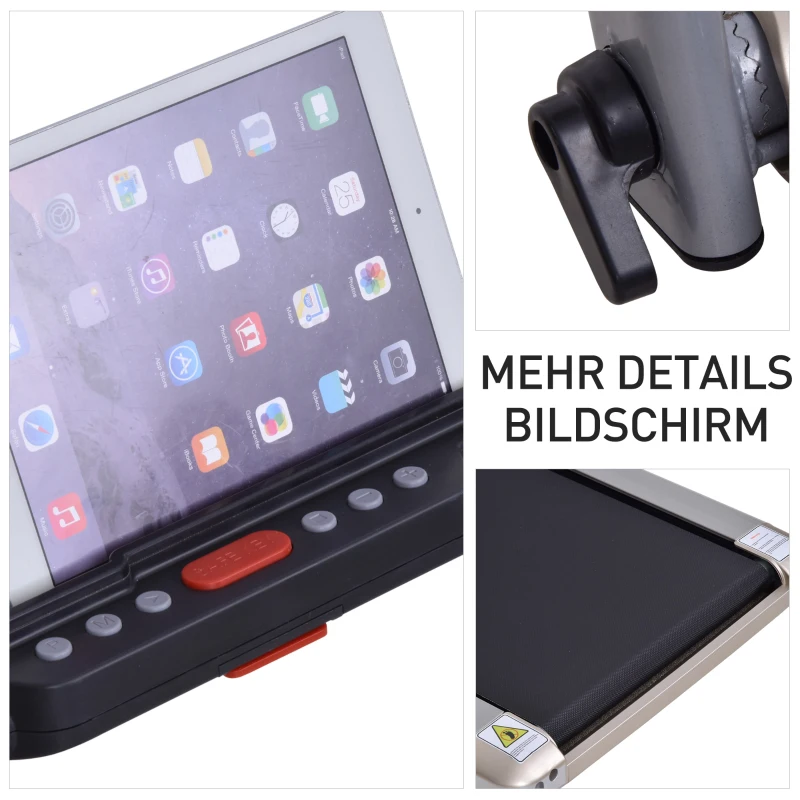 HOMCOM Elektrisches Laufband mit LCD Display, Faltbares Fitnessgerät, 1-10 Km/h, Stahl, Schwarz+ Grau+Champagner, 70 x 128 x 116 cm