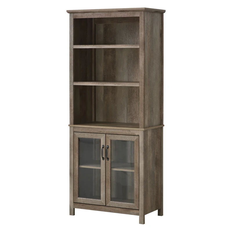 HOMCOM Free standing Kitchen Cupboard with 3 Open Shelves, Glass Door Cabinet, Storage Unit Home Organisation, Brown