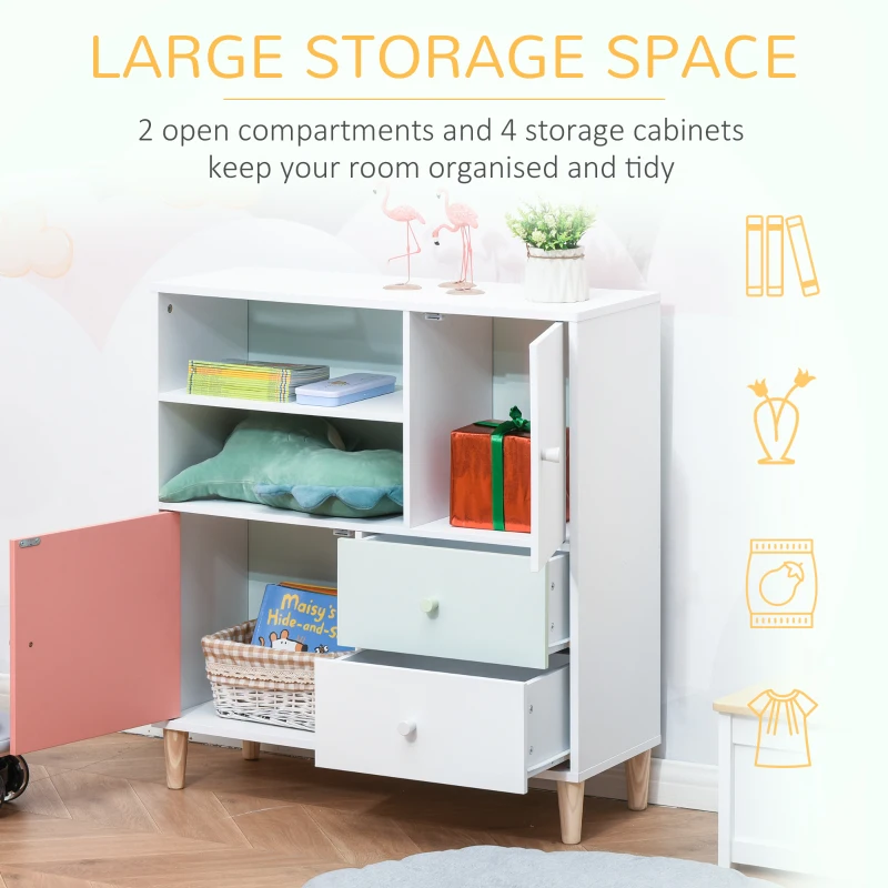 HOMCOM Kids Bookcase, Kids Storage Units, Multi-Shelf Modern Freestanding Cabinet of Drawer Book Magazine Organizer Study Bedroom 80 x 30 x 85cm Pink