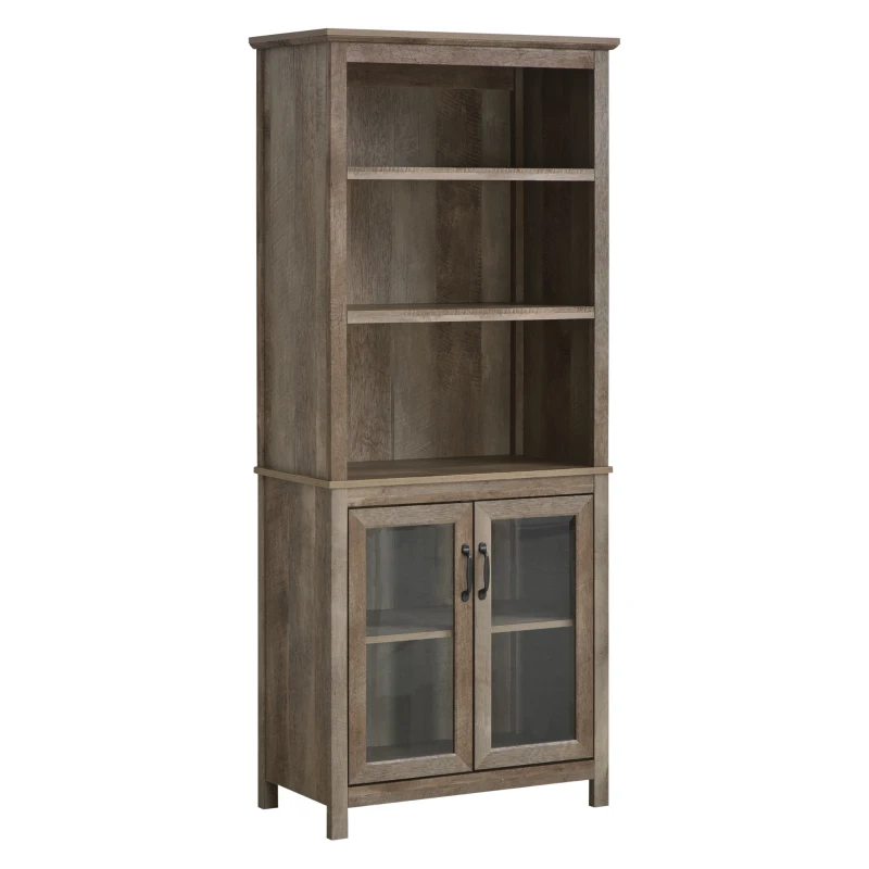 HOMCOM Free standing Kitchen Cupboard with 3 Open Shelves, Glass Door Cabinet, Storage Unit Home Organisation, Brown