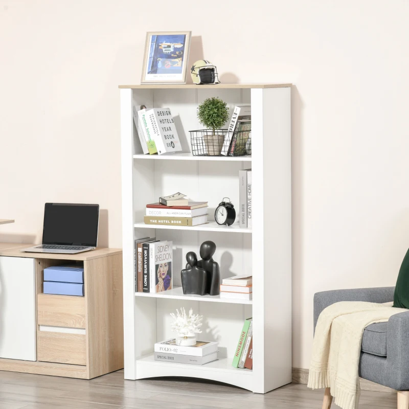 HOMCOM 4-Tier Bookcase, Modern Multi-Purpose Storage Cabinet, Freestanding Display Unit for Study, Living Room, White