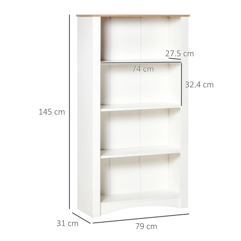 HOMCOM 4-Tier Bookcase, Modern Multi-Purpose Storage Cabinet, Freestanding Display Unit for Study, Living Room, White