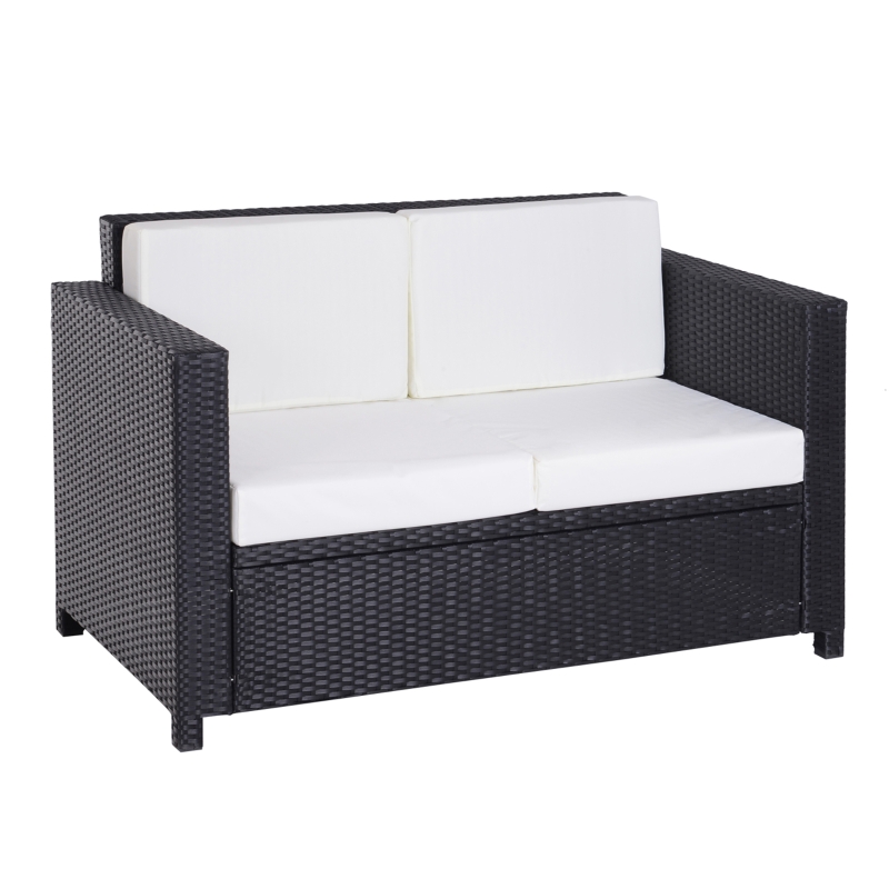Outsunny Canapé de jardin 2 places canapé droit 4 coussins déhoussables 130L x 70l x 80H cm résine tressée noire