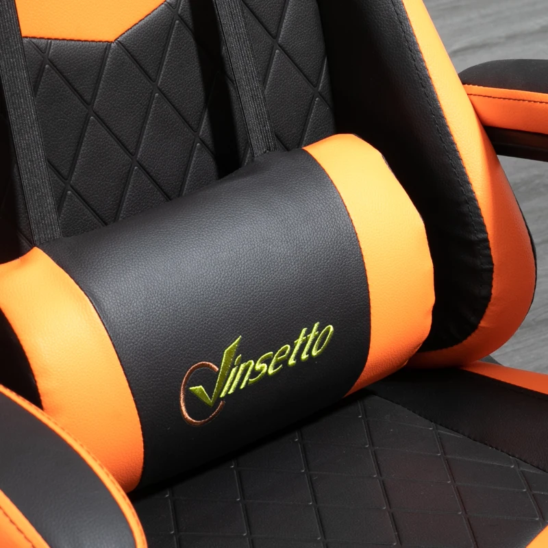Vinsetto High Back Rocking Gaming Office Chair with Headrest and Lumbar Support, Rolling Casters Orange