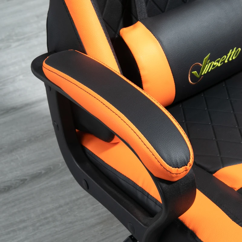 Vinsetto High Back Rocking Gaming Office Chair with Headrest and Lumbar Support, Rolling Casters Orange