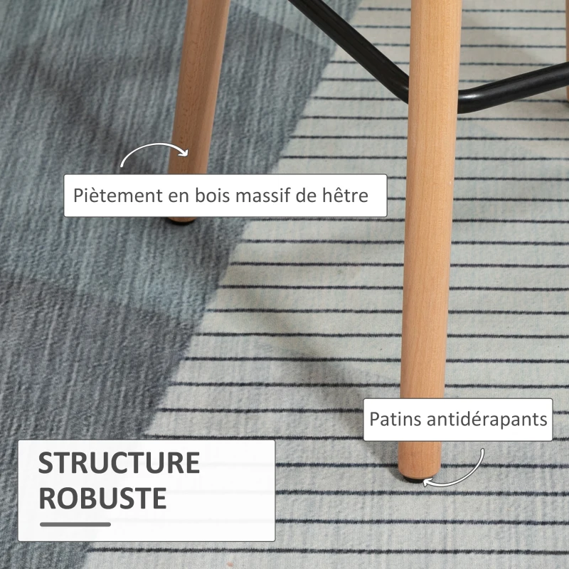 HOMCOM Tabourets de Bar Design scandinave - Lot de 2 tabourets de Bar Grand Confort avec Repose-Pieds et accoudoirs - Bois d'hévéa Lin gris