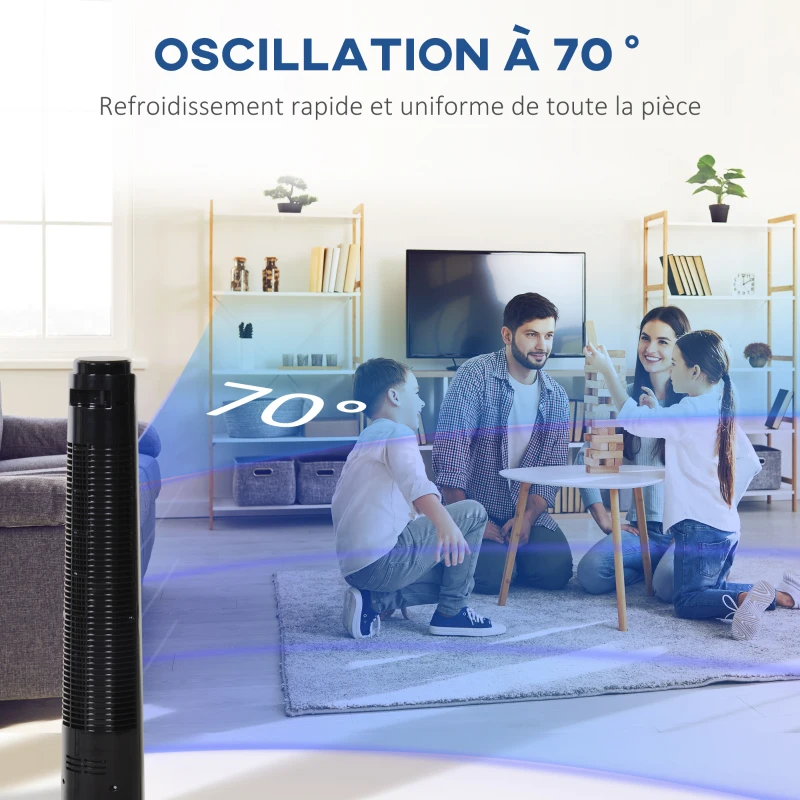 HOMCOM Ventilateur colonne tour oscillant 50 W ultra silencieux télécommande incluse minuterie 3 modes 3 vitesses Ø 27 x 92 cm noir