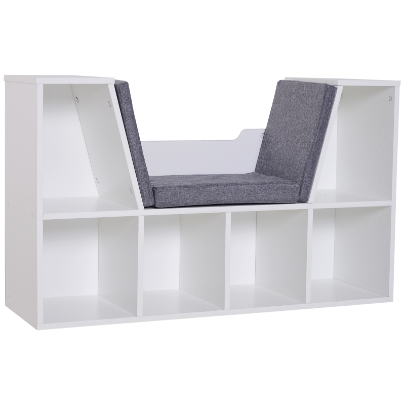 Homcom Bibliothèque banc 2 en 1 design contemporain 6 casiers 3 coussins fournis 102L x 30l x 61H cm blanc gris chiné