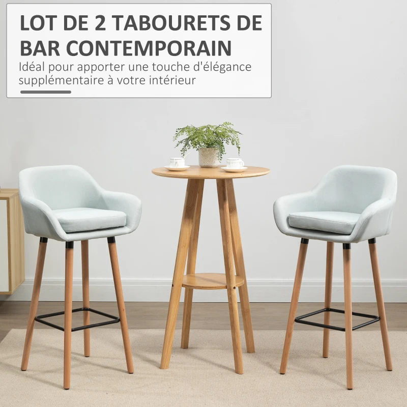 HOMCOM Tabourets de Bar Design scandinave - Lot de 2 tabourets de Bar Grand Confort avec Repose-Pieds et accoudoirs - Bois d'hévéa Lin gris