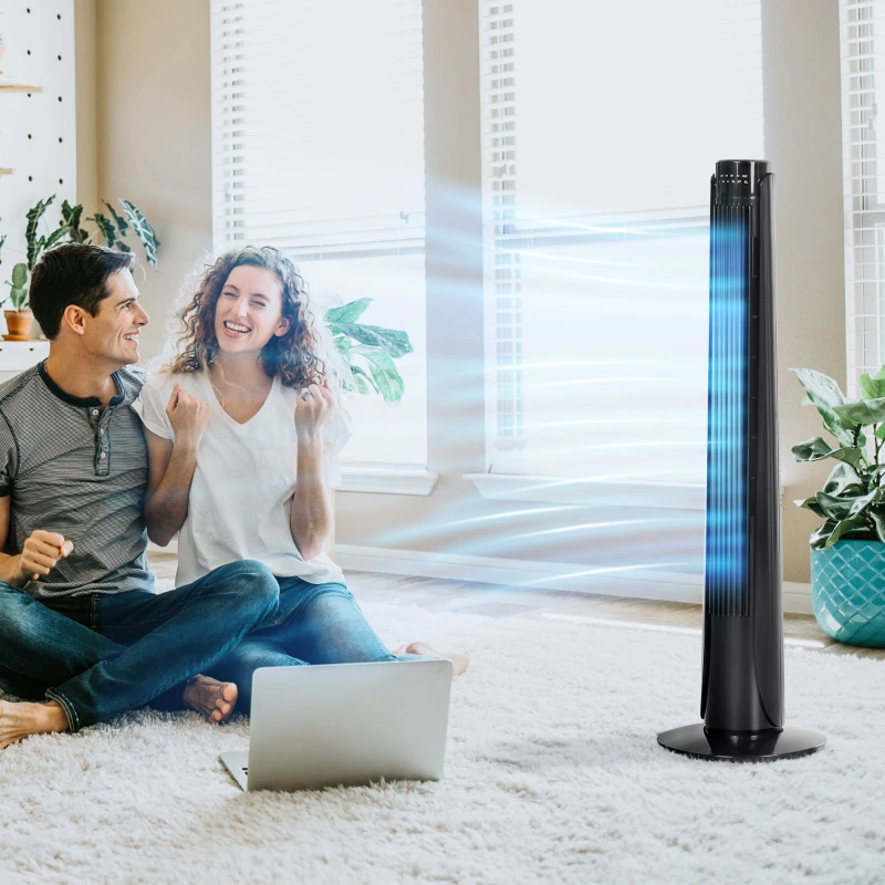 HOMCOM Ventilateur colonne tour oscillant 50 W ultra silencieux télécommande incluse minuterie 3 modes 3 vitesses Ø 27 x 92 cm noir