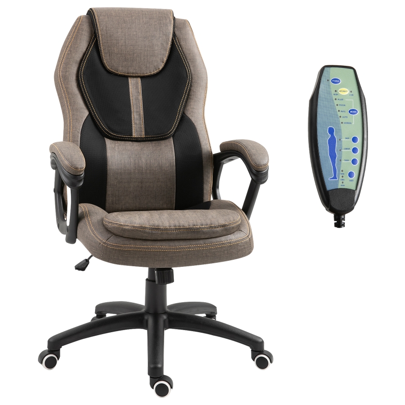 Fauteuil de bureau manager massant polyester PU gris brun surpiqûre orange