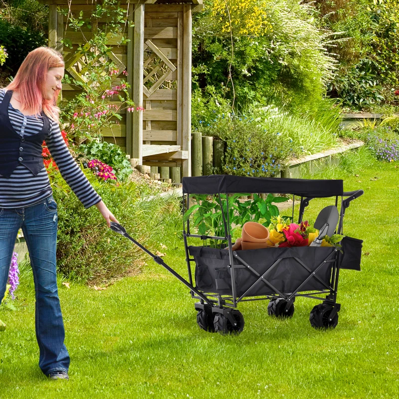 Chariot de plage transport pliable tout-terrain métal noir oxford