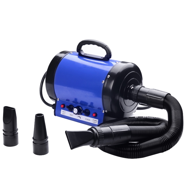 PawHut Séchoir professionnel sèche-poils toilettage pulseur sèche-cheveux pour chiens chats animaux 2800W vitesse et température réglable 3 buses interchangeables incluses bleu