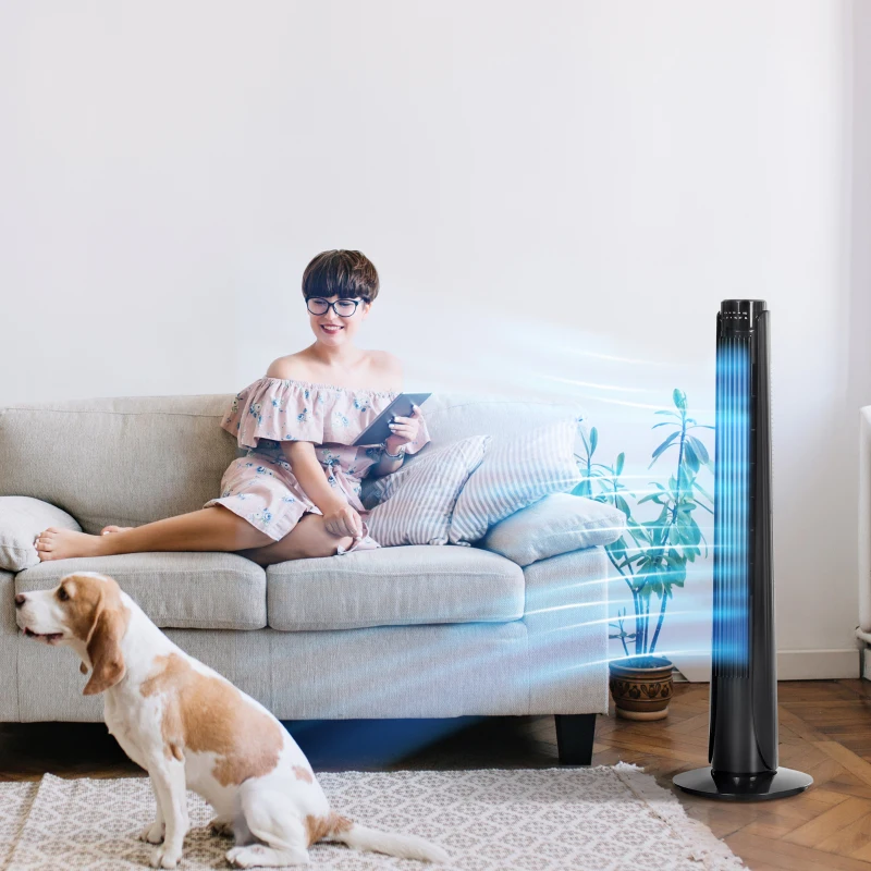 HOMCOM Ventilateur colonne tour oscillant 50 W ultra silencieux télécommande incluse minuterie 3 modes 3 vitesses Ø 27 x 92 cm noir