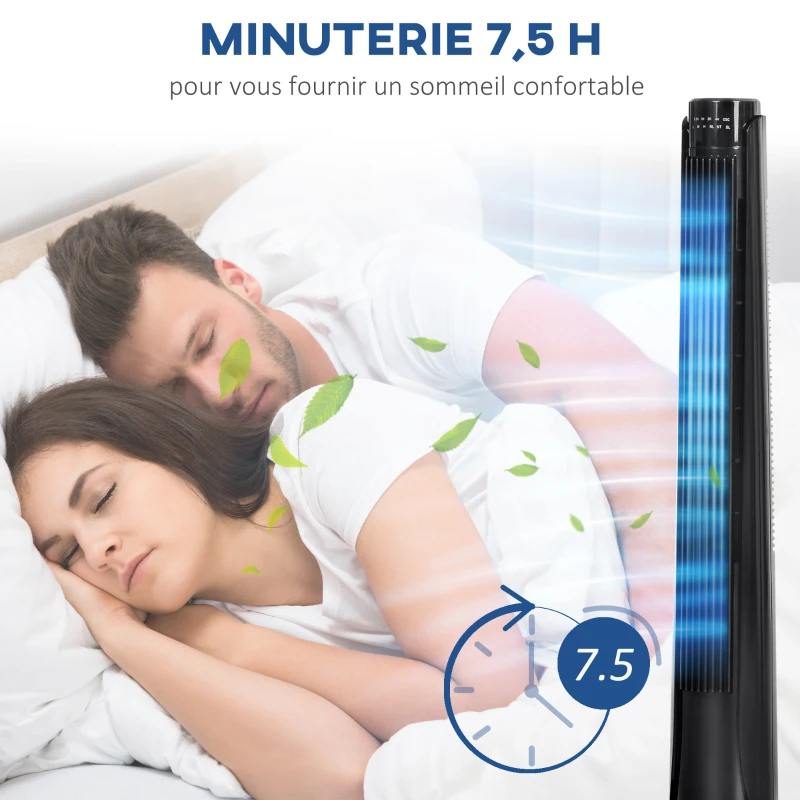 HOMCOM Ventilateur colonne tour oscillant 50 W ultra silencieux télécommande incluse minuterie 3 modes 3 vitesses Ø 27 x 92 cm noir