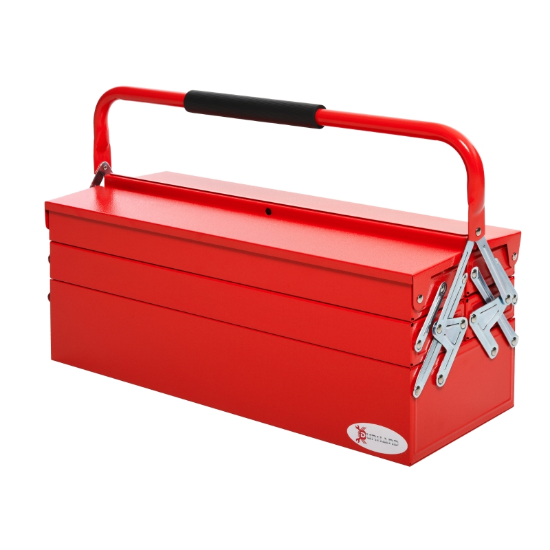 Caisse à outils métallique 3 niv. 5 plateaux rétractables tôle acier rouge