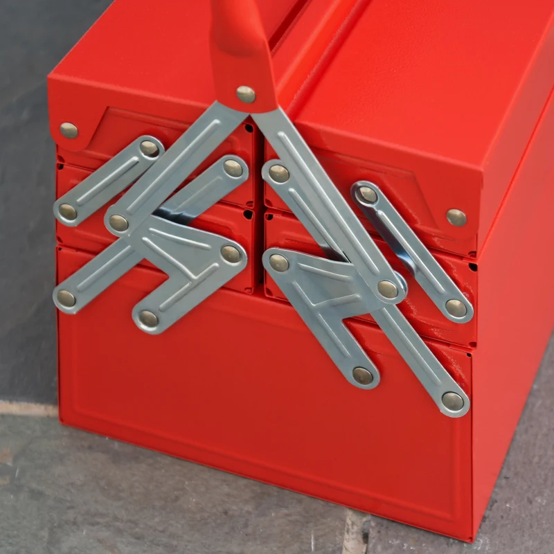 DURHAND Gereedschapskist met 5 Vakken 45 x 20 x 34,5cm Staal Rood