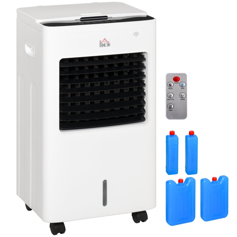 HOMCOM Rafraîchisseur d'air/ventilateur/humidificateur/purificateur 4 en 1 télécommande - réservoir 8,5L avec 4 blocs réfrigérants