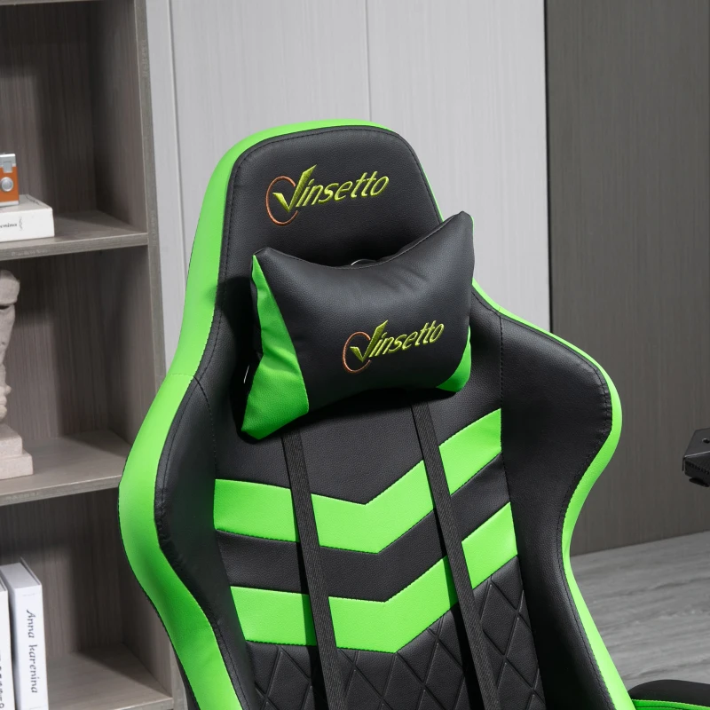 Vinsetto High Back Rocking Gaming Office Chair with Headrest and Lumbar Support, Rolling Casters Green