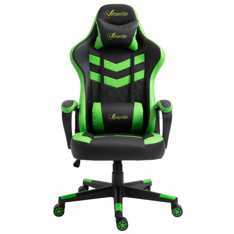 Vinsetto High Back Rocking Gaming Office Chair with Headrest and Lumbar Support, Rolling Casters Green