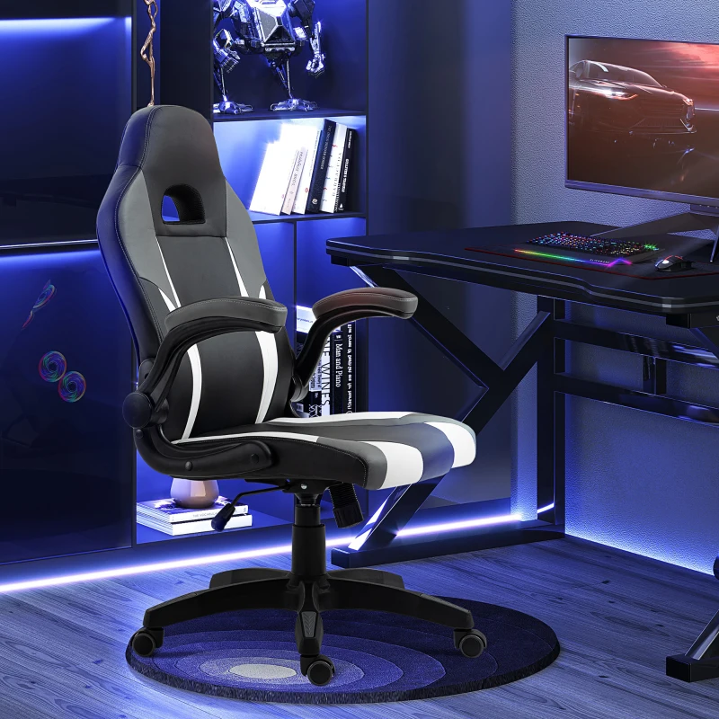 Vinsetto Silla Gaming Ergonómica Silla de Escritorio de Oficina 360° Giratoria con Apoyabrazos Abatibles Función de Basculante para Videojuegos Trabajo 68x71x114-124 cm Negro