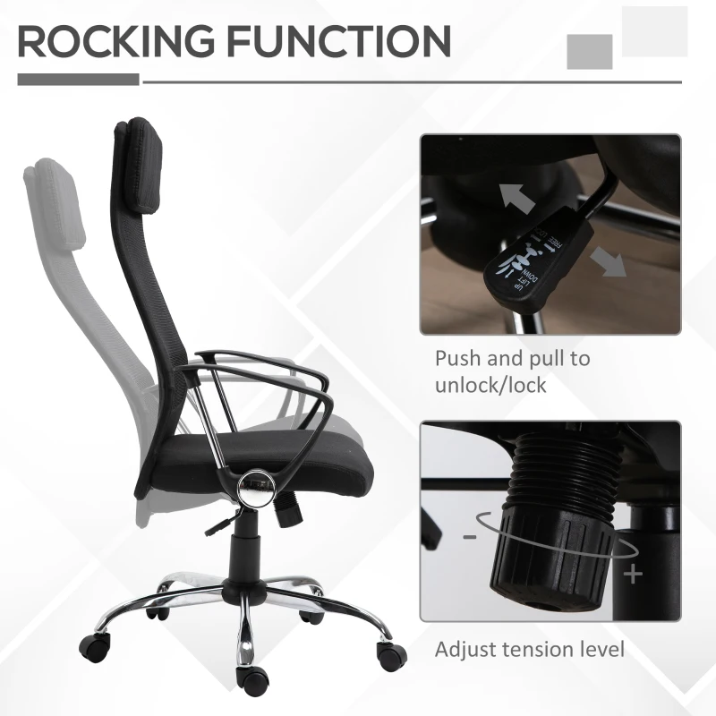 Vinsetto Office Chair Linen Mesh Fabric High-Back Black