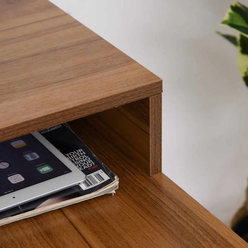 HOMCOM L-Shaped Computer Table with Storage Shelves Home Office Corner Industrial Style Workstation , Walnut Wood Grain