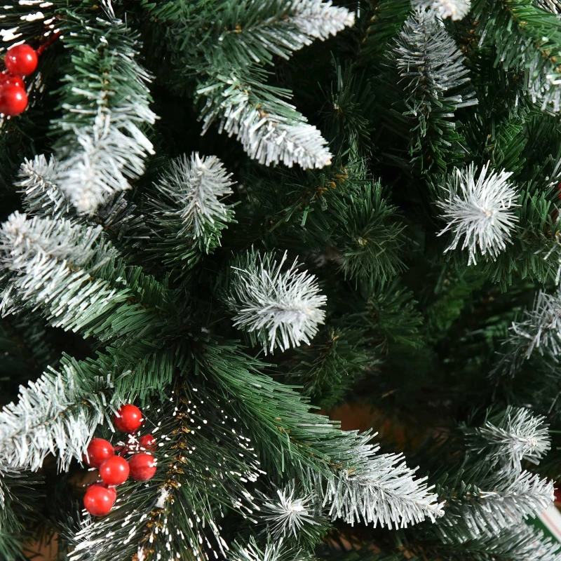 HOMCOM Árvore de Natal Artificial 180cm Ignífugo com 539 Ramos 51 Bagas Folhas de PVC Base Dobrável e Suporte Metálico Verde