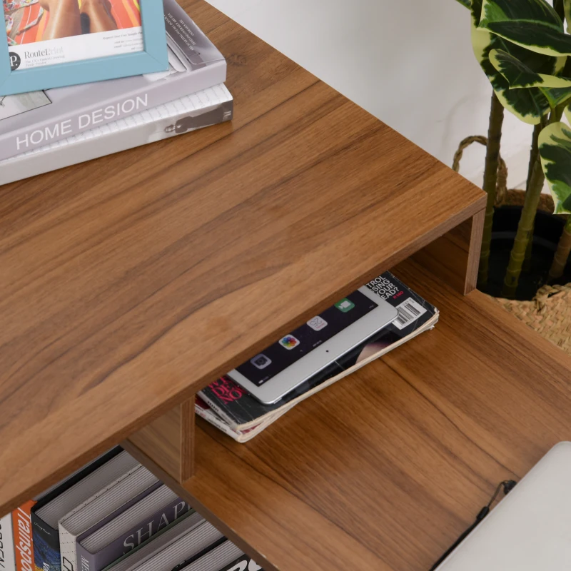HOMCOM L-Shaped Computer Table with Storage Shelves Home Office Corner Industrial Style Workstation , Walnut Wood Grain